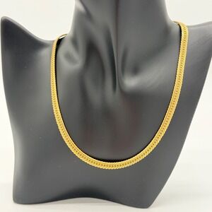 Vintage Monet Gold Tone Herringbone Chain Necklace Signed Monet 16 Inch